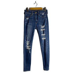 American Eagle Women's Medium Indigo Distressed Hi-Rise Jegging